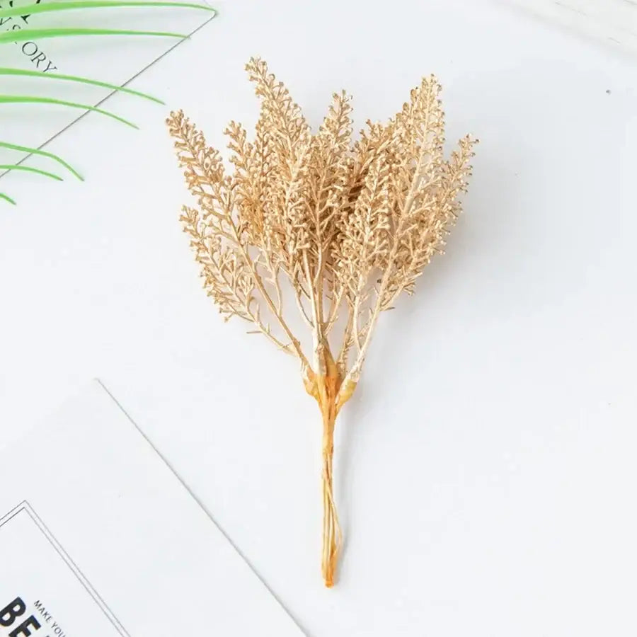 Beige artificial plants decorbites golden wheat ear stems with golden metallic feathery fronds for living room decor