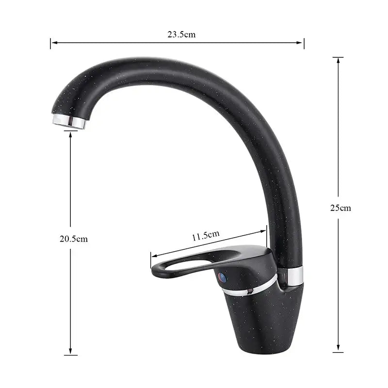 Black speckled kitchen faucet with sleek curved spout and chrome accents for beige brass kitchen faucet design