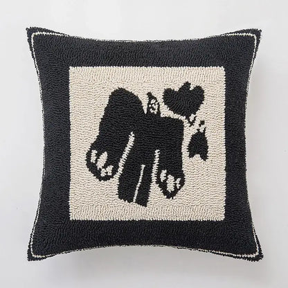 Black and cream hooked rug cushion cover with stylized poodle design for decorbites geometric line art decor
