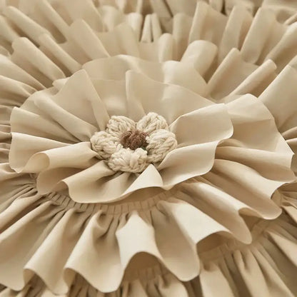 Beige brushed cotton flower with ruffled petals and crocheted center on decorbites bedding set decor