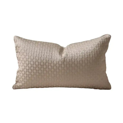 Beige rectangular living room cushion cover with convex rings geometry jacquard textured pattern by decorbites