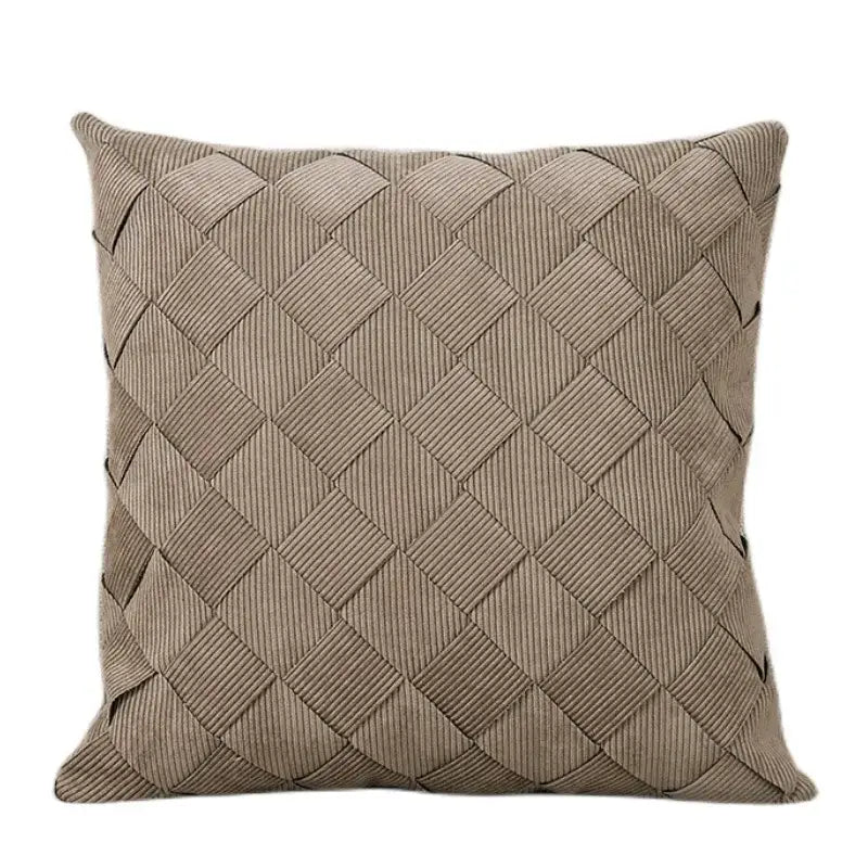 Beige corduroy pillow cover with woven diamond pattern perfect for living room or bedroom decorbites grey weaving