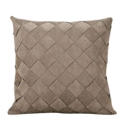 Beige corduroy pillow cover with woven diamond pattern perfect for living room or bedroom decorbites grey weaving