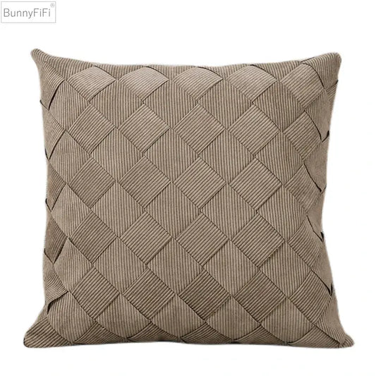 Beige corduroy pillow cover with woven diamond pattern for living room bedroom decorbites grey weaving style