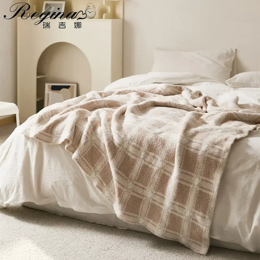 Beige and cream fluffy stripe plaid microfiber throw blanket with soft textured surface for cozy bedroom decorbites fluffy stripe