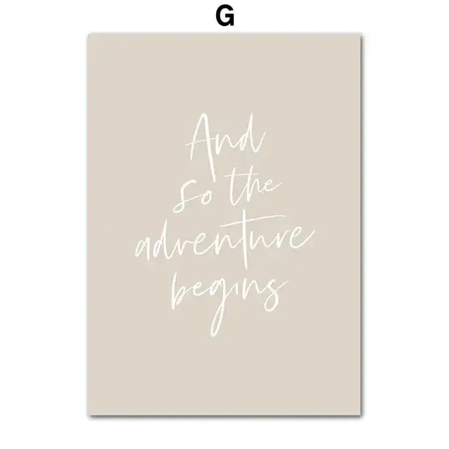 Beige flower grass wall art canvas print by decorbites featuring elegant white cursive text and so the adventure begins
