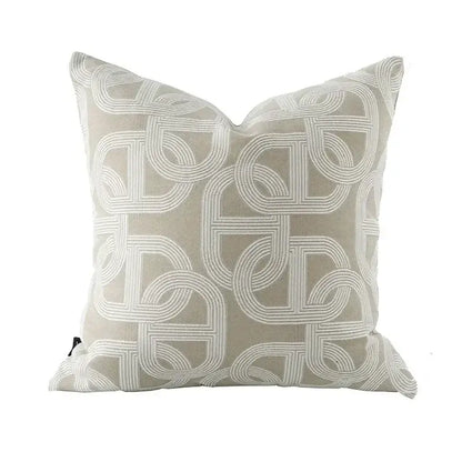 Beige geometric jacquard cushion cover with subtle off-white thread pattern for living room decorbites pillow accent
