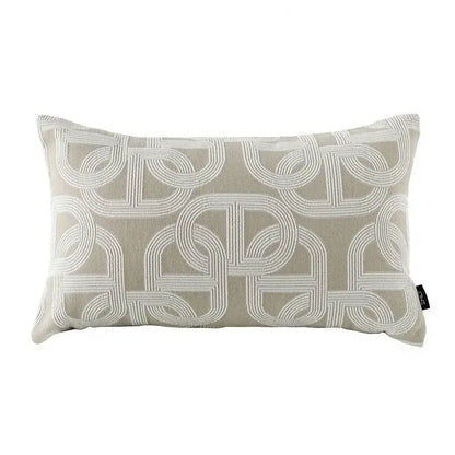 Beige geometric jacquard cushion cover with subtle off-white pattern for living room pillow accent decorbites geometric jacquard cushion