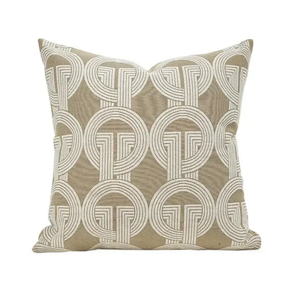 Beige geometric jacquard cushion cover with cream-colored embroidery pattern for living room decorbites accent pillow