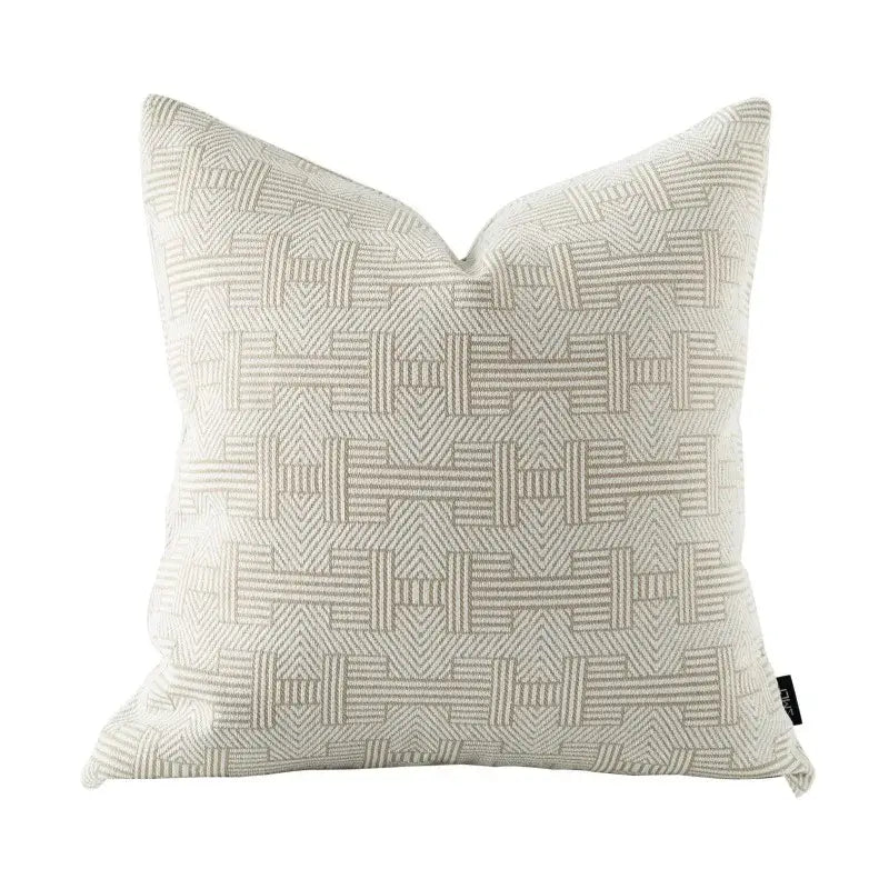 Beige geometric jacquard cushion cover with subtle weave pattern perfect as a living room pillow accent decorbites cushion cover
