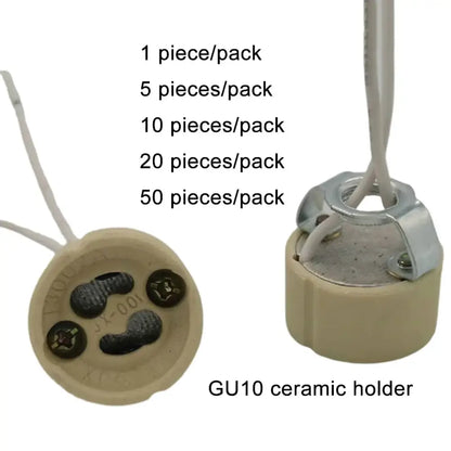 Beige gu10 ceramic socket holder with metallic contact points and threaded metal bracket for kitchen lighting