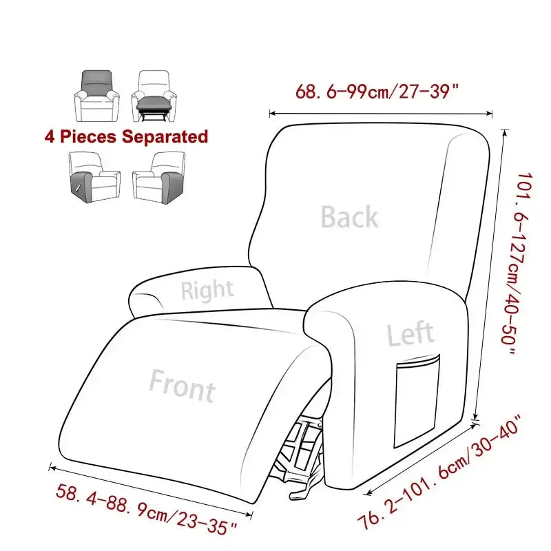 Beige herringbone velvet plush recliner cover with snug stretchy fabric fitting over entire armchair for living room
