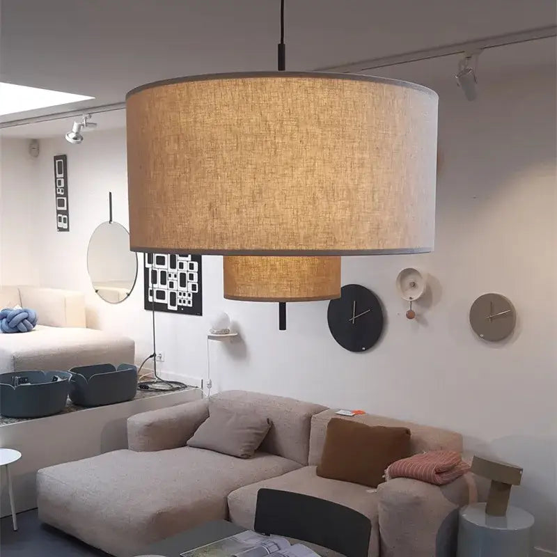 Beige linen bohemia fabric pendel lamp with textured shade and black metal frame for office or living room decorbites bohemia fabric
