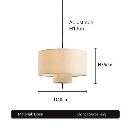 Beige linen handmade fabric chandelier with tiered cylindrical design and adjustable height by decorbites handmade fabric decor