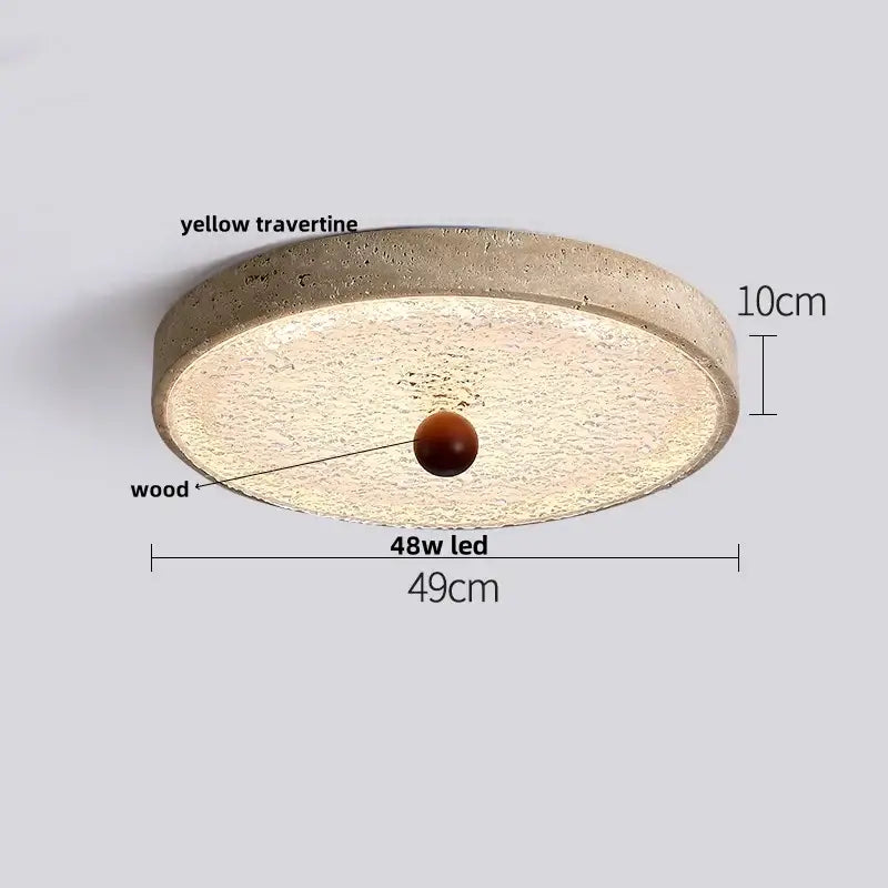 Beige speckled stone led ceiling light with yellow travertine ring wood disc and amber sphere for bedroom decorbites led ceiling