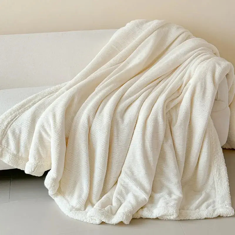 Beige textured cozy lamb wool blanket with a soft plush surface and fringed edges for living room decorbites cozy lamb throw