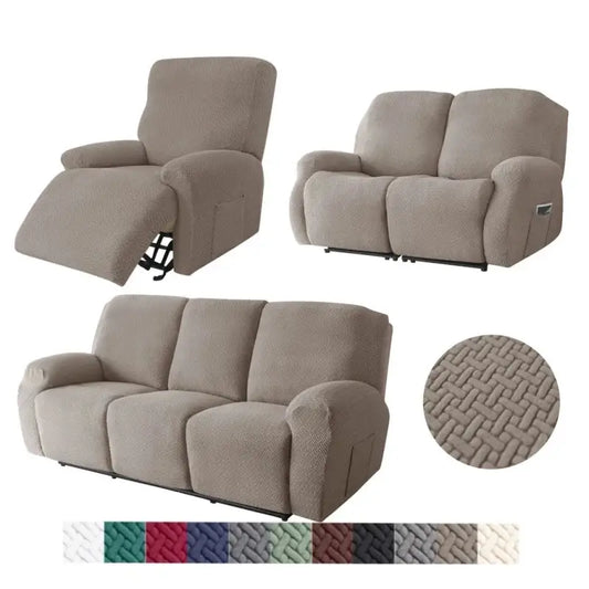 Beige textured elastic sofa cover set for recliners and sofas suitable for living room and accent chairs