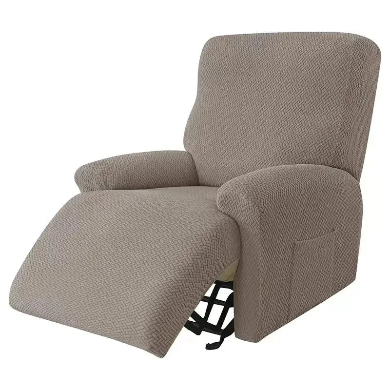 Beige textured elastic sofa cover with subtle herringbone pattern for recliners and accent chairs in living rooms