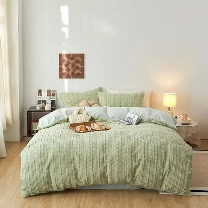 Soft mint green textured quilted duvet cover bedding set with matching pillowcases featuring rabbit velvet for decorbites cozy rabbit