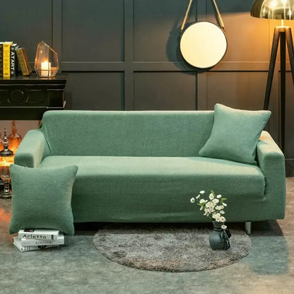 Teal corduroy quilted sofa cover with matching throw pillows for living room by decorbites 3d quilted sofa cover
