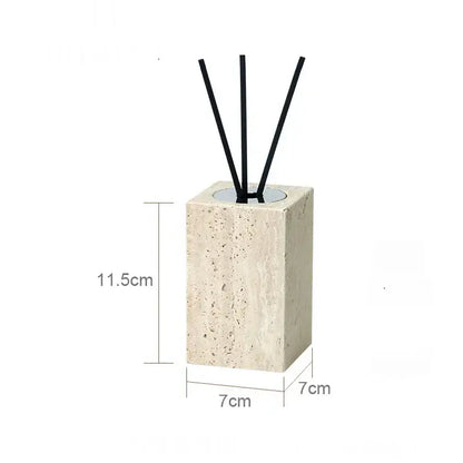 Beige travertine marble reed diffuser with square base and four black reeds from decorbites beige travertine bathroom set