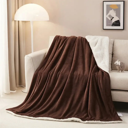Beige and white sherpa twin blanket with brown plush exterior and soft white sherpa lining for decorbites cozy sherpa use