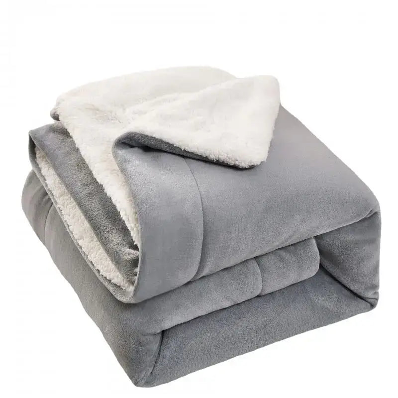 Gray plush throw blanket with soft white sherpa lining for decorbites cozy sherpa twin bedroom use