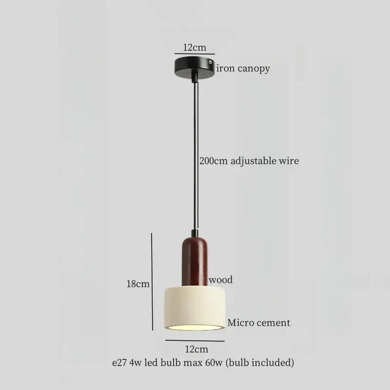 Beige wood grain columnar micro cement pendant light with black iron canopy and adjustable wire for modern kitchen decorbites decor
