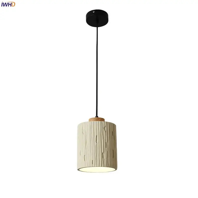 Beige wood grain columnar micro cement pendant light with black hardware for kitchen decorbites pendant lights