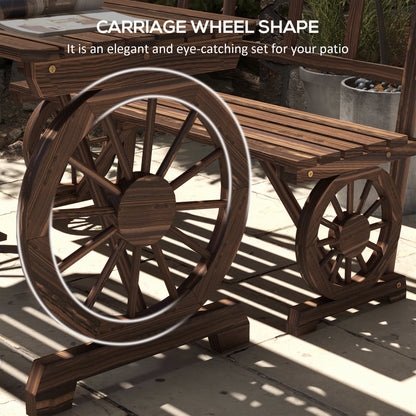 Gartentisch und Stühle für 4 Personen, Wagenrad-Design, Outdoor-Möbelset für Garten, Hinterhof, karbonisiert