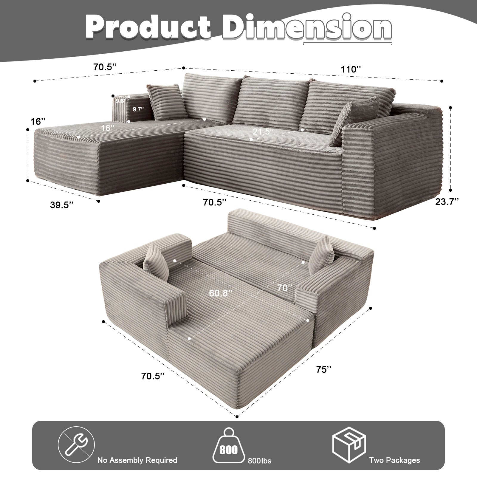 Corduroy L-Shaped Sofa Bed