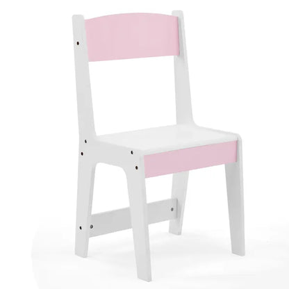 Weiße und rosa Stern- und Burgelemente; MDF und Spanplatte; Sprühfarbe, Siebdruck und Melaminfurnier; 1 Schublade, 2 Stoffschubladen, 2-stufiges Regal; Kinder-Ankleidetisch-Set
