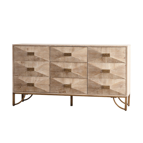 Kommode mit 9 Schubladen, Moderne Kommoden und Schubladenschränke, TV-Ständer, Helle Holzkommode für Schlafzimmer, Wohnzimmer, Flur