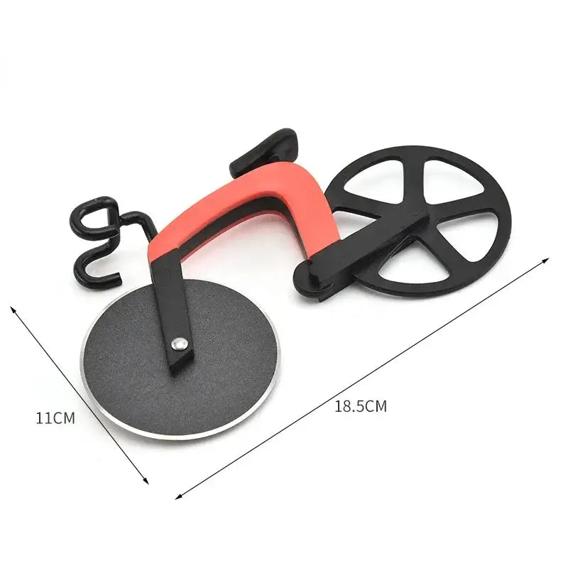 Black and orange stainless steel bicycle pizza cutter with bike wheel circular blade for kitchen slicer tool