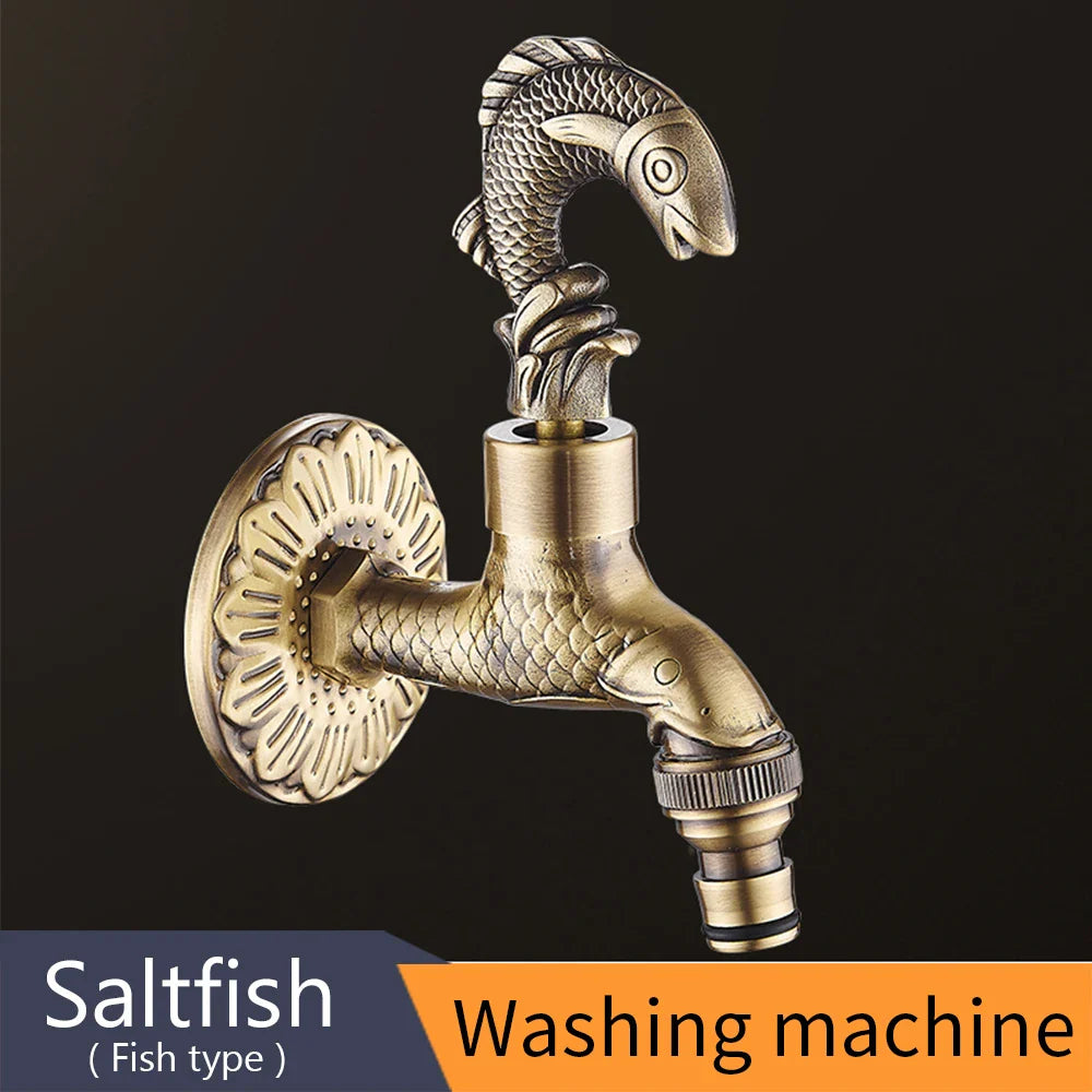 Antique bronze bidcock washing machine faucet with brass fish design and floral wall mount for bathroom and garden use