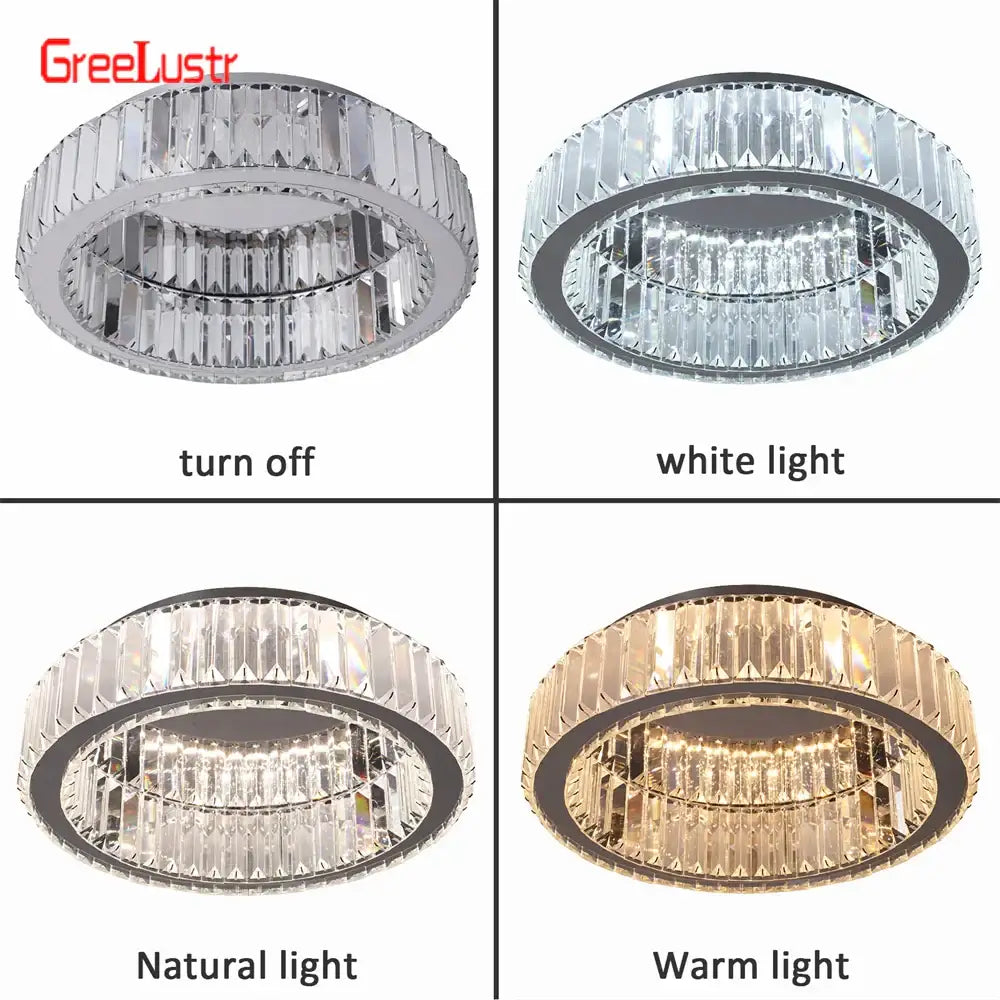 Greelustr decorbites big crystal round led dimmable chandelier with chrome frame and faceted crystal rings in four lighting modes