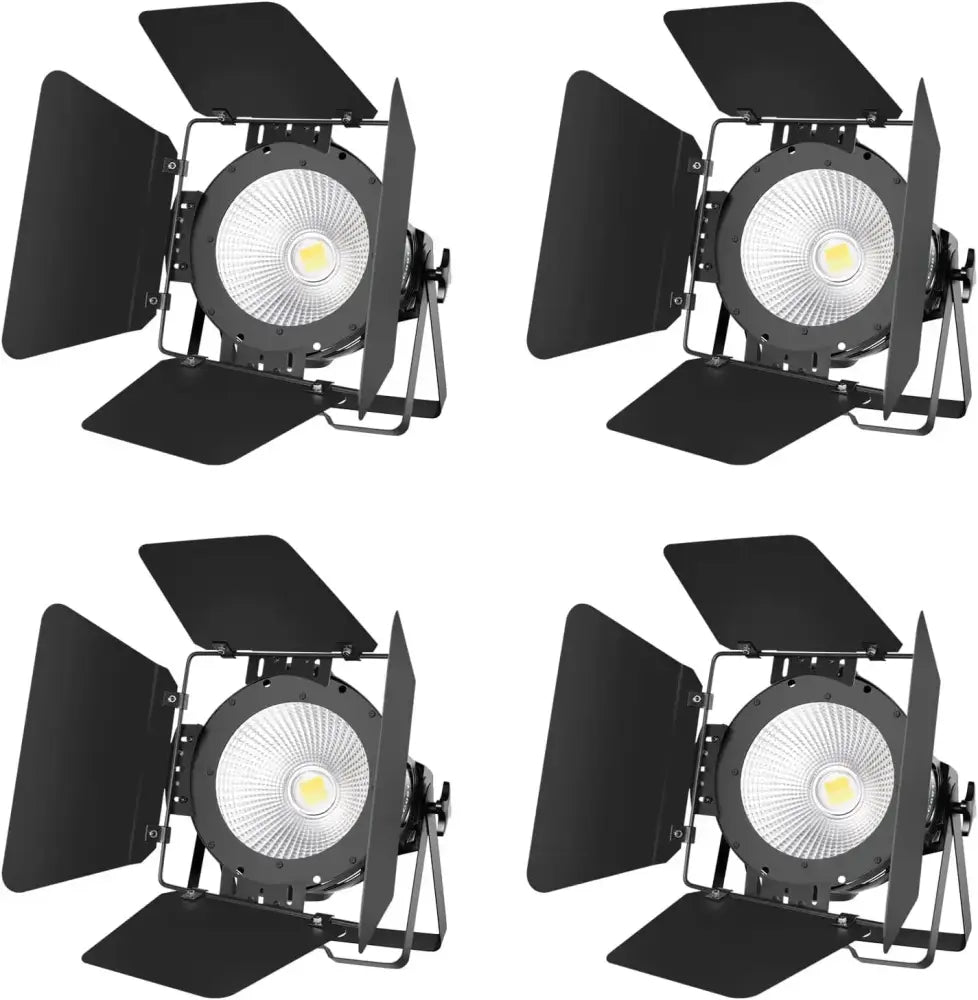 Black led big dipper 100w cob stage light with white adjustable barn doors and circular textured lens for studio use