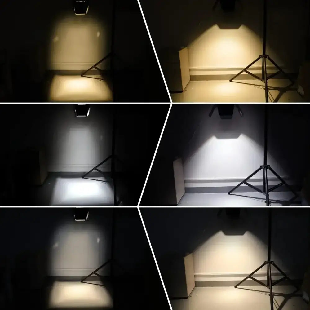 Black studio light with barn doors on tripod emitting warm and cool white illumination decorbites big dipper 100w cob