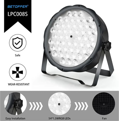Black betopper lpc008s led stage light with 54 rgb leds and built-in fan in decorbites big dipper set of 4 party lights