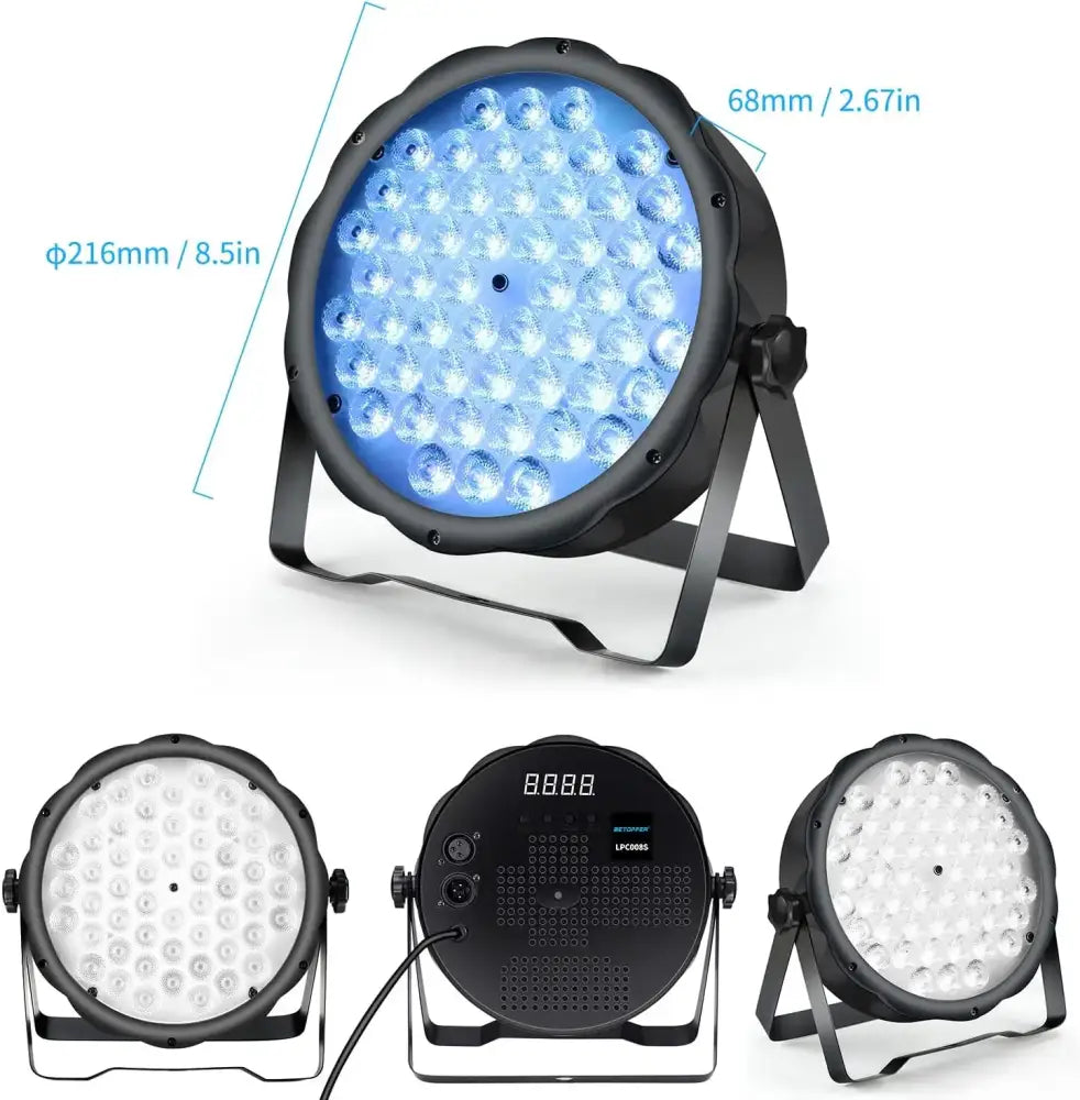 Black circular led stage light with 48 blue leds and adjustable stand from decorbites big dipper rgb blue set of 4