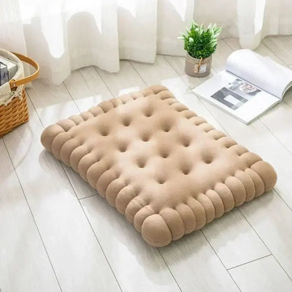 Beige tufted decorbites biscuit sofa cushion cream fluffy cookie decor with raised edges and button-like indentations for living room