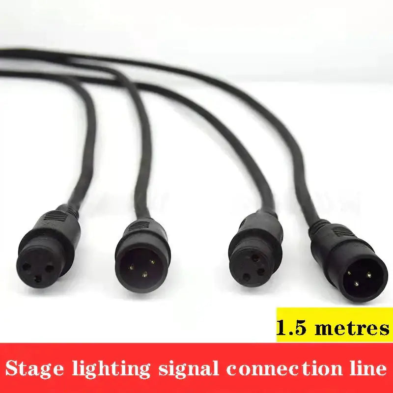 Black 1.5m dmx cable connector with four xlr-style connectors for stage lighting event room use