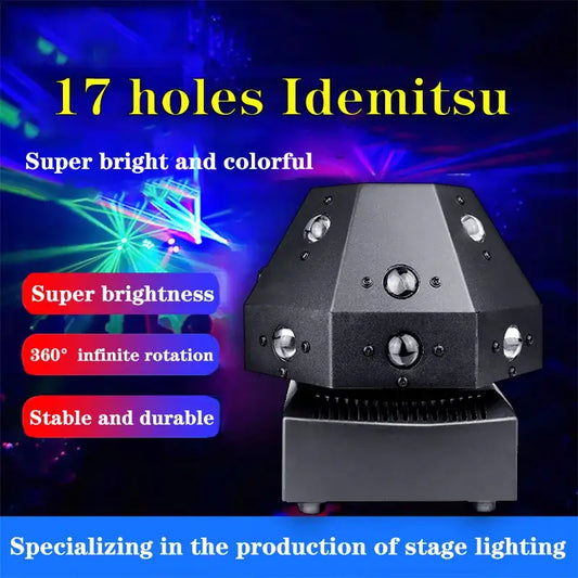 Black 17 hole idemitsu laser projector with multiple circular light emitters and sturdy base for decorbites disco ball lights