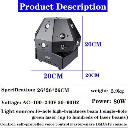 Black decorbites disco ball lights 17 hole geometric laser projector with digital display for living room and stage decor
