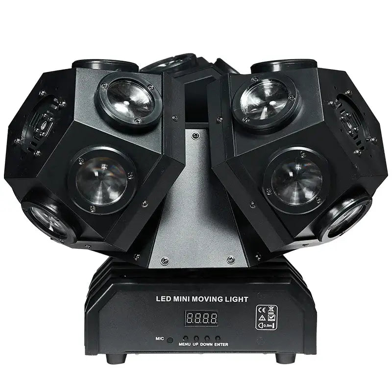 Black 18x10w rotating moving head light with multiple spotlight heads and digital display panel for stage and bar use