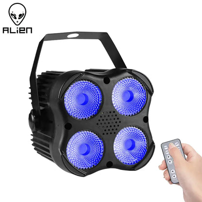 Black 4x8w mini rgbw led stage par light with four bright blue leds and carrying handle for party and dj events