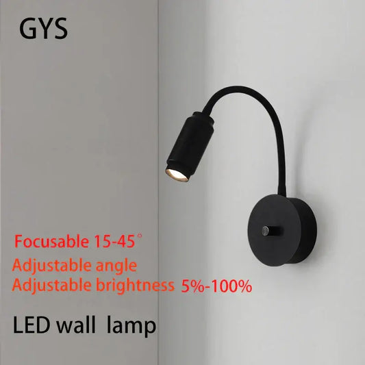 Black adjustable angle LED wall lamp with gooseneck arm and focusable light for bedroom decorbites adjustable angle