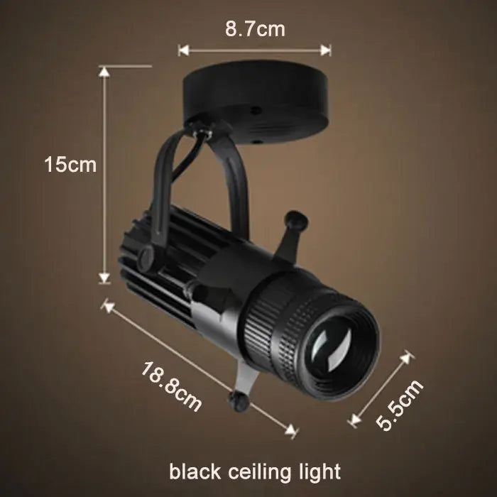Black adjustable aperture led spotlight with cylindrical body and adjustable arm for commercial decorbites adjustable aperture lighting