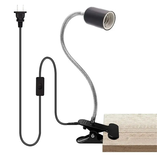 Black adjustable gooseneck clip lamp holder with flexible metallic arm and e27 bulb socket for bedroom desk light decorbites adjustable gooseneck