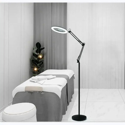Black adjustable floor lamp with circular 25w led moon beauty light head for bedroom illumination